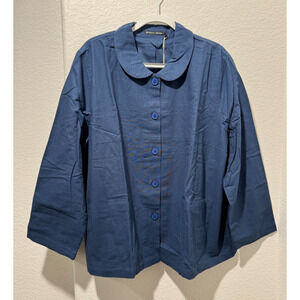 NWT Gudrun Sjoden Daisy Jacket Sz XXL Blue Pockets Button Collar 100% Cotton